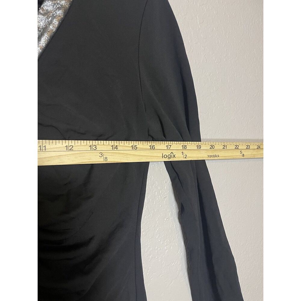 Lafayette 148 Size 6 Black Dress‎ Metallic Silver Trim Ruched Sides Stretchy - Picture 5 of 8